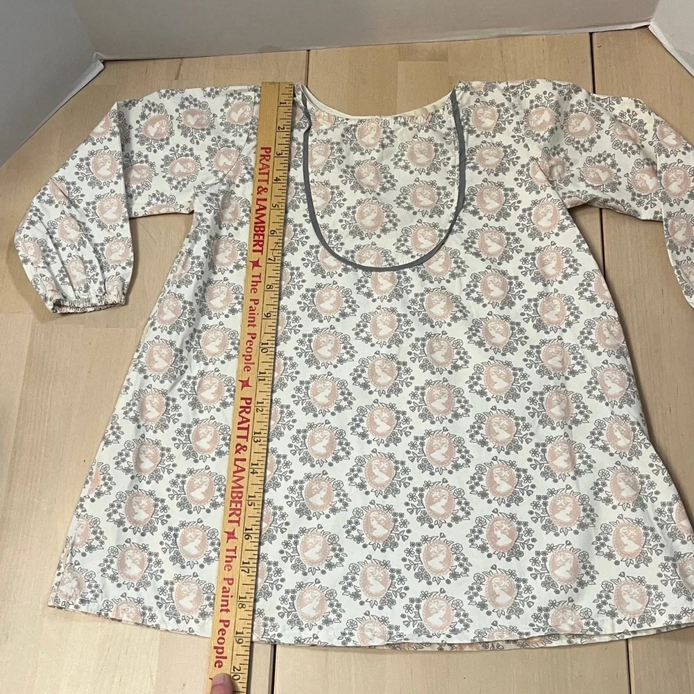 Go Gently Baby Girl’s 3T Ivory Dress w/ Pale Pink Cameo Print & Gray Trim Cotton